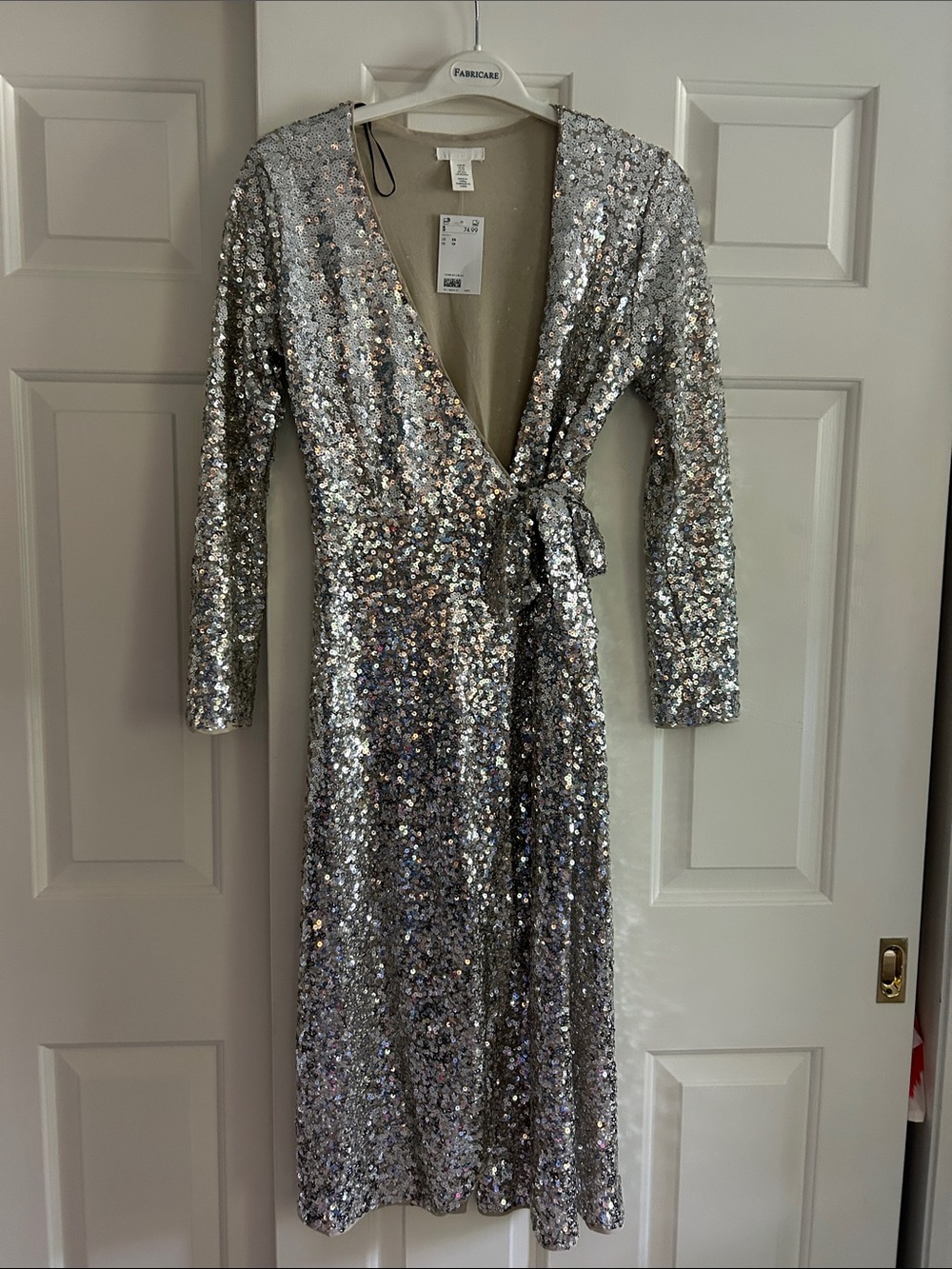 H&M Silver Sequined Wrap Midi Dress